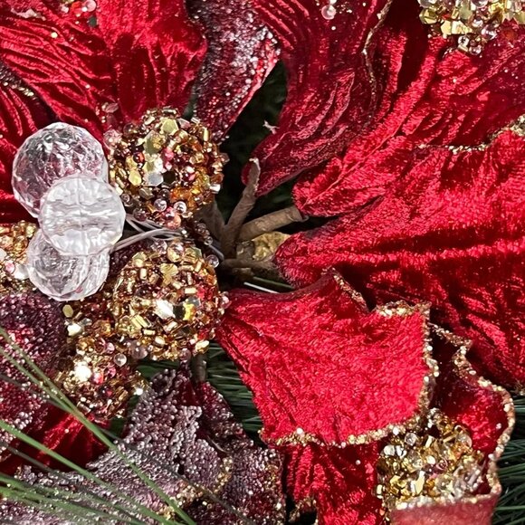 Glitter Edge Jewel Poinsettia Stem Home Christmas Tree Decoration Craft Supplies - Picture 4 of 10